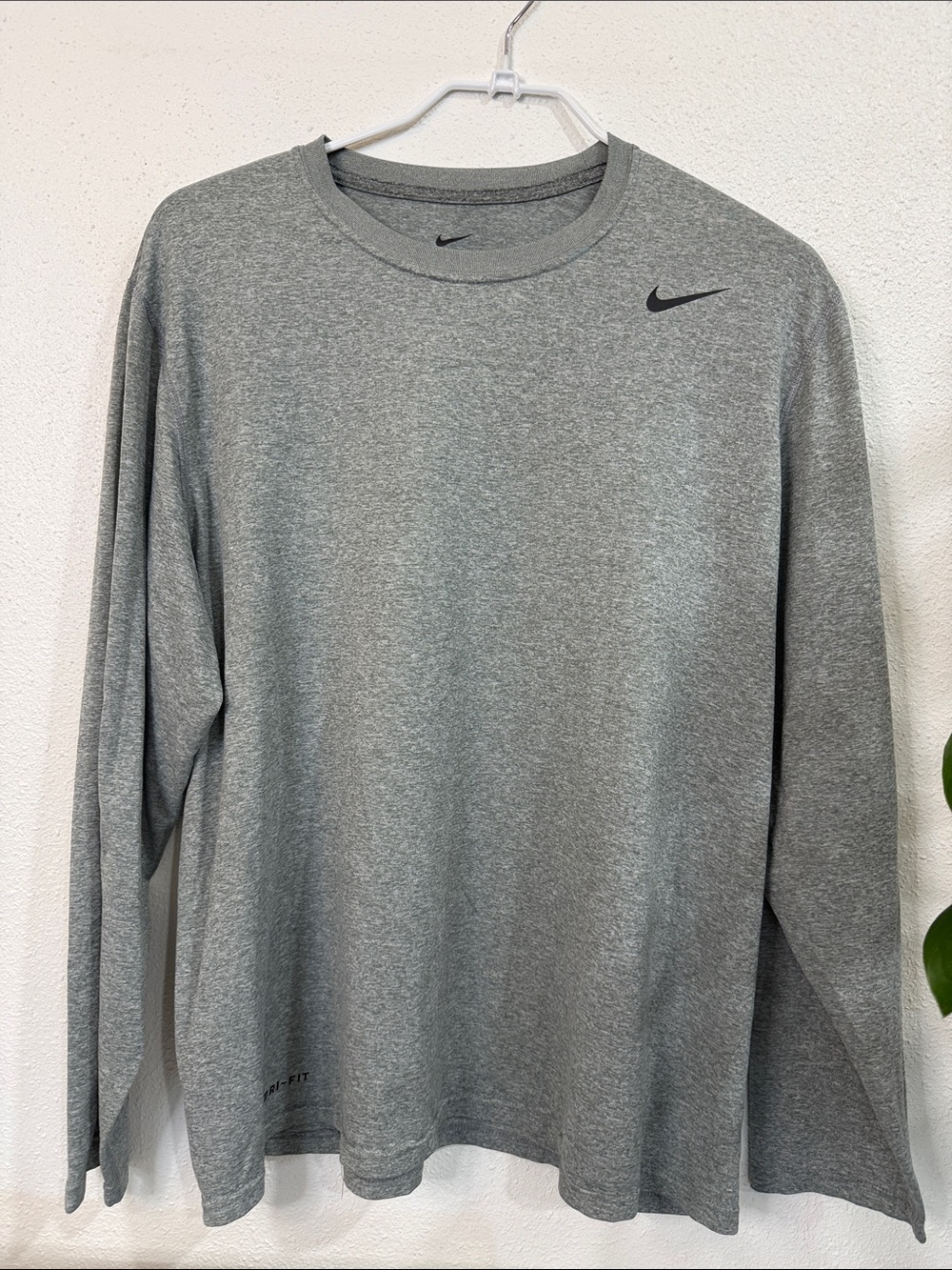 Nike Dri-Fit Gray Long-Sleeve Crewneck Shirt with Black Swoosh